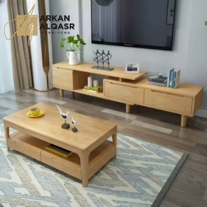 طقم طاولة تلفزيون خشبية مع طاولة قهوة بتصميم حديث