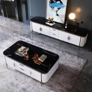 طقم طاولة تلفزيون مع طاولة قهوة بتصميم فخم 10 طقم طاولة تلفزيون مع طاولة قهوة بتصميم فخم