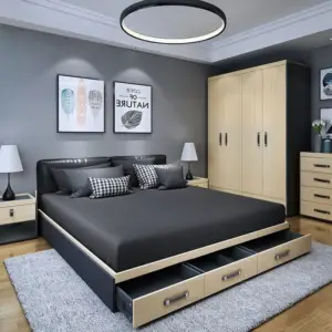 غرفة نوم كاملة بتصميم فاخر – تشمل سرير + كومدينتين + تسريحة + خزانة ملابس – خامات عالية الجودة 8 غرفة نوم كاملة