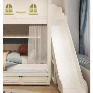 | سرير أطفال بدورين بتصميم عصري – خشب متين وسلال تخزين – مثالي للمساحات الصغيرة وآمن للاستخدام اليومي