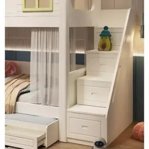 | سرير أطفال بدورين بتصميم عصري – خشب متين وسلال تخزين – مثالي للمساحات الصغيرة وآمن للاستخدام اليومي