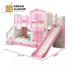 سرير دورين للأطفال بتصميم متعدد الاستخدامات – خشب هندسي – سلال تخزين وسرير إضافي – ضمان سنتين