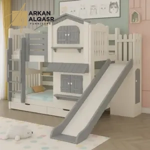 سرير دورين للأطفال بتصميم متعدد الاستخدامات – خشب هندسي – سلال تخزين وسرير إضافي – ضمان سنتين 9 سرير-دورين-