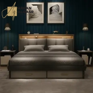 سرير بتصميم حديث مع كمودينه 8 سرير بتصميم حديث مع كمودينه