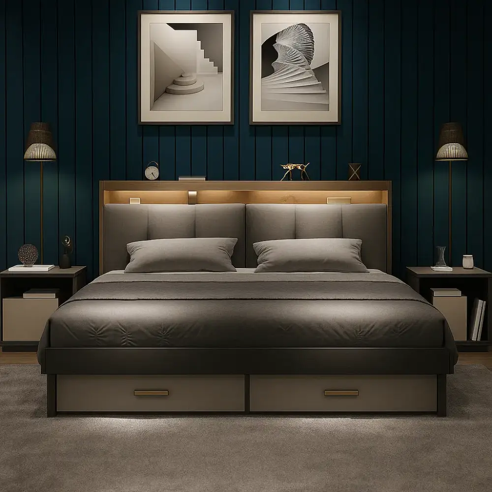 سرير (1) سرير بتصميم حديث مع كمودينه