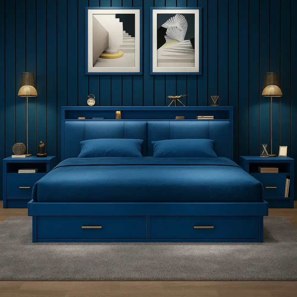 سرير (2) سرير بتصميم حديث مع كمودينه