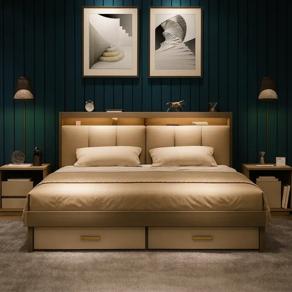 سرير (5) سرير بتصميم حديث مع كمودينه