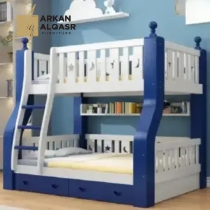 سرير دورين أطفال خشبي بتصميم نموذجي – سلم جانبي آمن – لون أبيض – ضمان سنتين