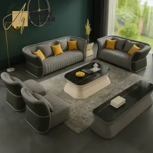 طقم كنب فاخر 3+2+1 – تنجيد ناعم عالي الجودة – قاعدة خشبية أنيقة – ألوان عصرية متعددة