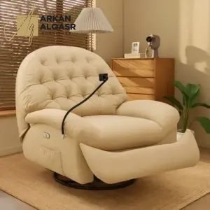 كرسي استرخاء ليزي بوي فخم – آلية إمالة يدوية – تنجيد ناعم ومريح – قاعدة خشبية – لون رمادي فخم