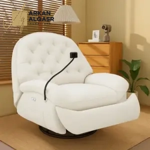 كرسي استرخاء ليزي بوي فخم – آلية إمالة يدوية – تنجيد ناعم ومريح – قاعدة خشبية – لون رمادي فخم