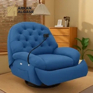 كرسي استرخاء ليزي بوي فخم – آلية إمالة يدوية – تنجيد ناعم ومريح – قاعدة خشبية – لون رمادي فخم