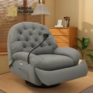 كرسي استرخاء ليزي بوي فخم – آلية إمالة يدوية – تنجيد ناعم ومريح – قاعدة خشبية – لون رمادي فخم