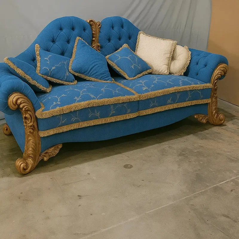 كنب (1) كنب ثلاثي فاخر على الطراز الملكي – تصميم فاخر وتفاصيل منحوتة – تنجيد ناعم وهيكل خشبي متين