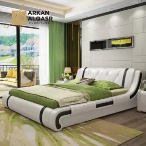 سرير مودرن جلدي بطابع حديث