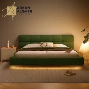 سرير منخفض مع إضاءة بتصميم عصري وجودة عالية