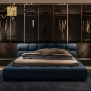 سرير مزدوج بتنجيد قماشي فاخر – تصميم عصري مع لوح رأس مبطن – هيكل خشبي متين – ألوان متعددة