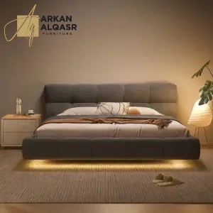 سرير منخفض مع إضاءة بتصميم عصري وجودة عالية