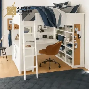 سرير أطفال مرتفع – مكتب مدمج وأرفف تخزين – مثالي للنوم والدراسة – هيكل خشبي متين 7 سرير أطفال مرتفع – مكتب مدمج وأرفف تخزين – مثالي للنوم والدراسة – هيكل خشبي متين