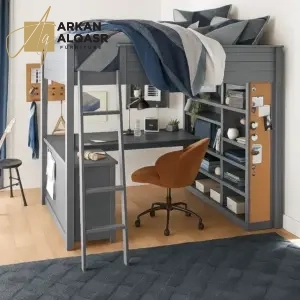 سرير أطفال مرتفع – مكتب مدمج وأرفف تخزين – مثالي للنوم والدراسة – هيكل خشبي متين 9 سرير أطفال مرتفع – مكتب مدمج وأرفف تخزين – مثالي للنوم والدراسة – هيكل خشبي متين