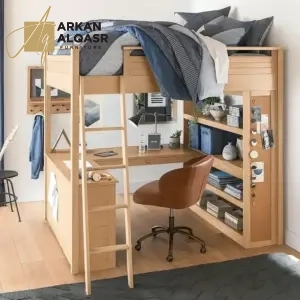 سرير أطفال مرتفع – مكتب مدمج وأرفف تخزين – مثالي للنوم والدراسة – هيكل خشبي متين 10 سرير أطفال مرتفع – مكتب مدمج وأرفف تخزين – مثالي للنوم والدراسة – هيكل خشبي متين