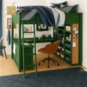 سرير أطفال مرتفع – مكتب مدمج وأرفف تخزين – مثالي للنوم والدراسة – هيكل خشبي متين 6 سرير أطفال مرتفع – مكتب مدمج وأرفف تخزين – مثالي للنوم والدراسة – هيكل خشبي متين