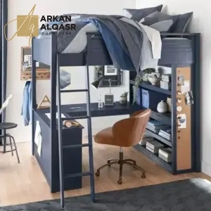 سرير أطفال مرتفع – مكتب مدمج وأرفف تخزين – مثالي للنوم والدراسة – هيكل خشبي متين 8 سرير أطفال مرتفع – مكتب مدمج وأرفف تخزين – مثالي للنوم والدراسة – هيكل خشبي متين