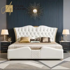 سرير نوم جلد مع 2 كمودينه