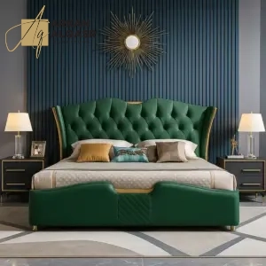 سرير نوم جلد مع 2 كمودينه