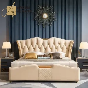 سرير نوم جلد مع 2 كمودينه