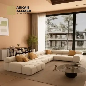 كنب زاوية فخم بطابع أوروبي – تصميم شيك بمساحة واسعة – تنجيد ناعم وهيكل متين
