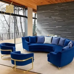 طقم كنب زاوية بشكل حرف ال مع كرسيين مفردين – تصميم مريح وتنجيد فاخر – مثالي لغرف المعيشة العصرية