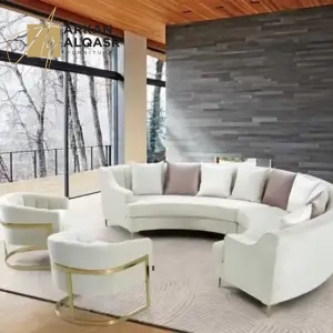 طقم كنب زاوية بشكل حرف ال مع كرسيين مفردين – تصميم مريح وتنجيد فاخر – مثالي لغرف المعيشة العصرية